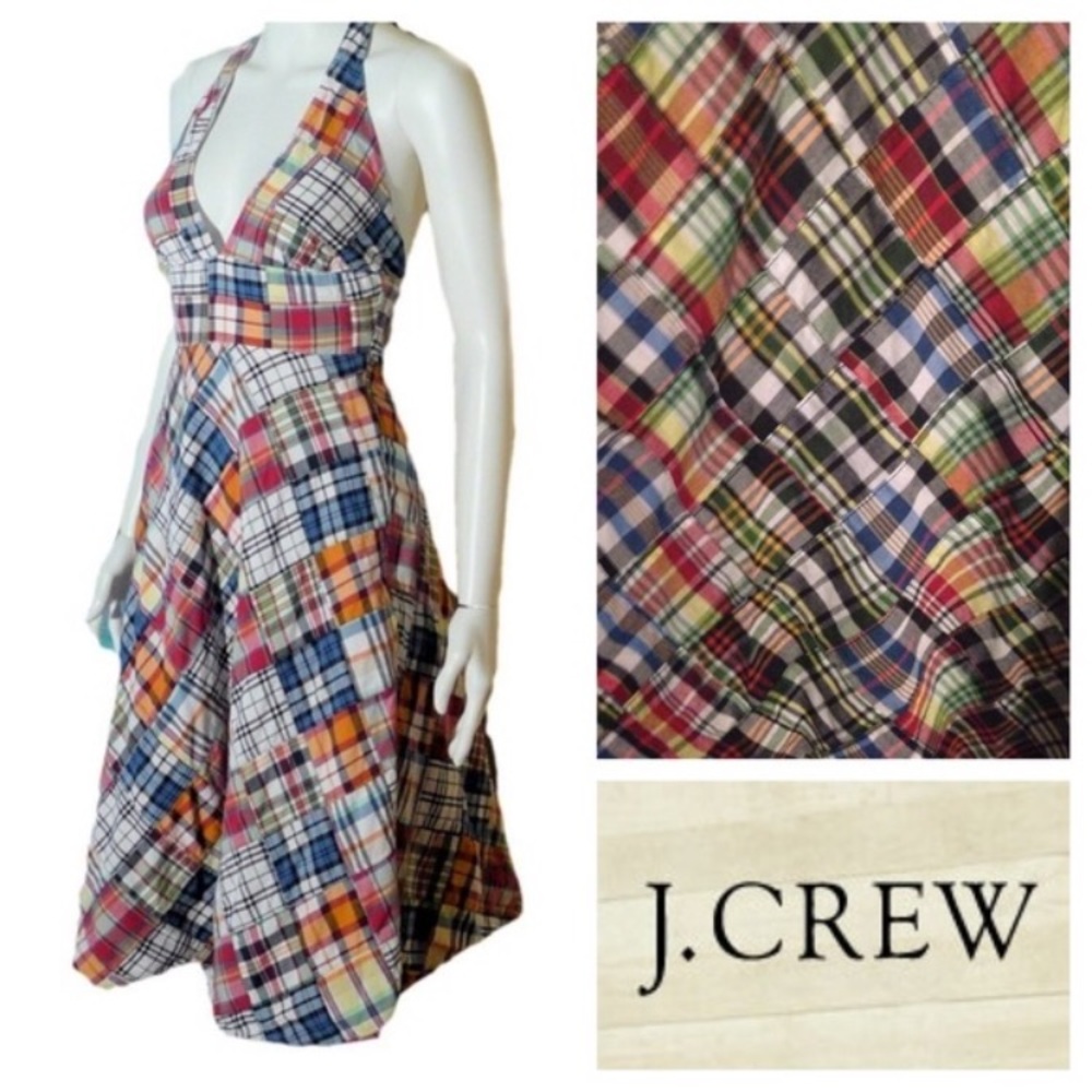 J. Crew Colorful Plaid Backless Dress